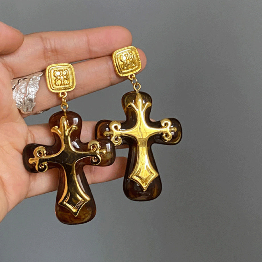 Women's Vintage Cross Earrings Necklace