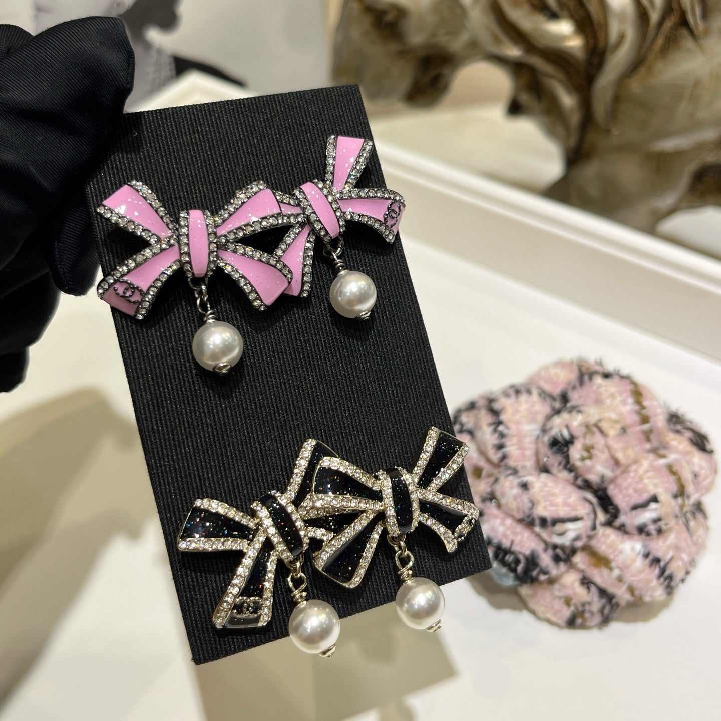 New Women's Bow Pearl Pendant Earrings