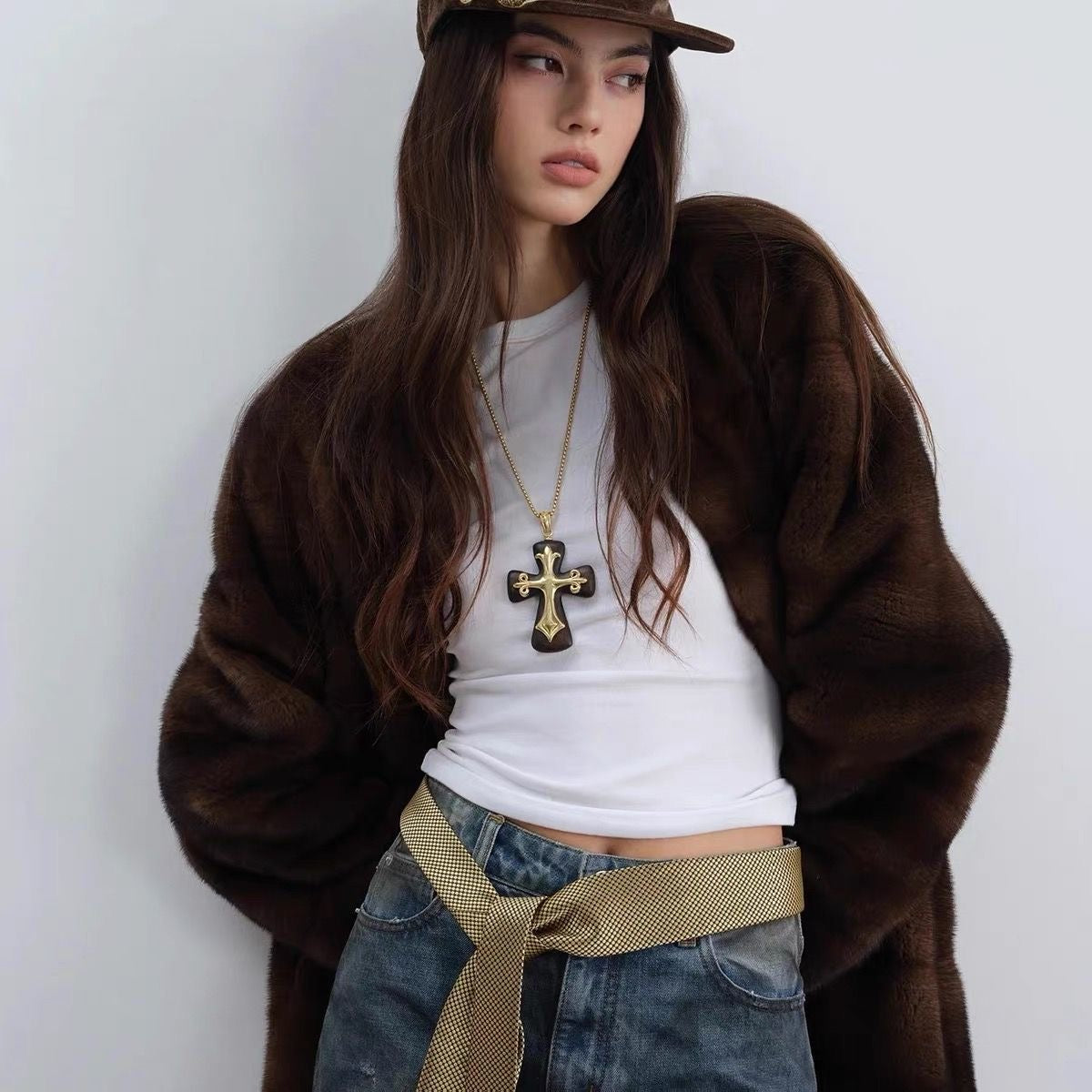 Women's Vintage Cross Earrings Necklace